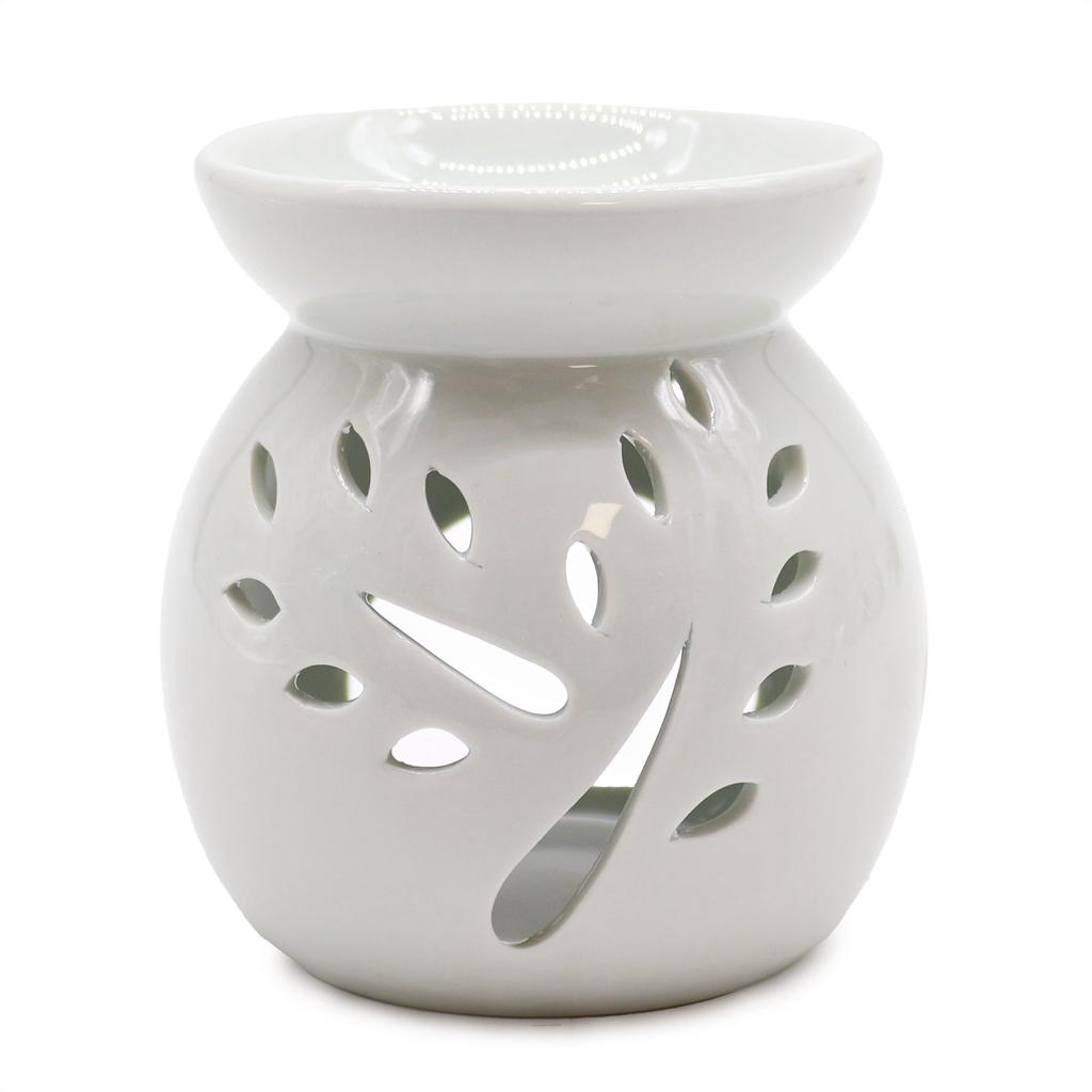Oil Burner Ceramic White Tree Cutout