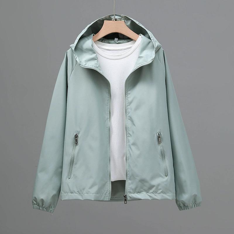 Frühlings- und Herbstjacke Damen Kurze Freizeitjacke Locker Große Kapuzenoberteil Dünne Jacke
