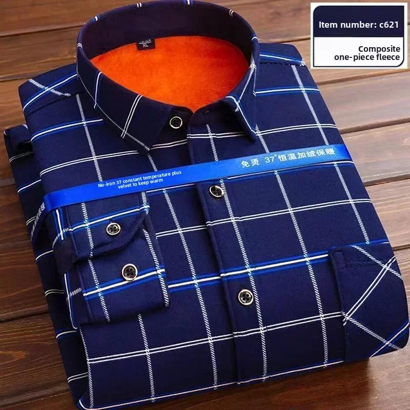 2026 Men's Autumn Winter Thick Warm Long Sleeve Plaid Shirt Thick Fleece Warm Casual Shirts for Men Oversized Plaid Shirts Male