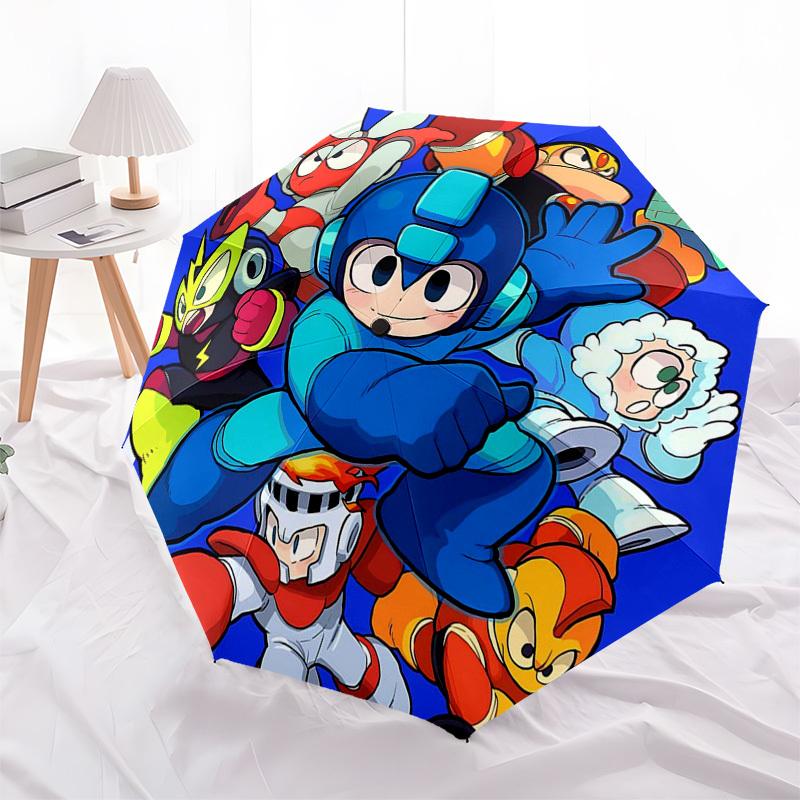 1pc Mega Man Auto-Folding Umbrella, Portable 3-Fold Design, 8-Bone Iron Frame Outdoor Umbrella, Perfect Gift for Fans, Travelers, Everyday Use, Festiv