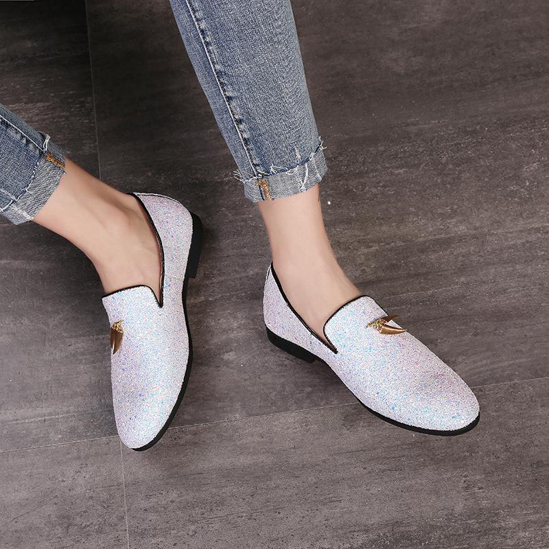 Men's Casual Shoes Men Fashion Sequins Bling Glitter Party Wedding Flats Mens Light Comfortable Driving Loafers Moccasins