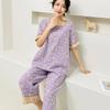 Women's Home Suits Short-sleeved Trousers Suits for Summer New Pijamas Female Pure Cotton Gauze Print Pajamas Set Plus Size