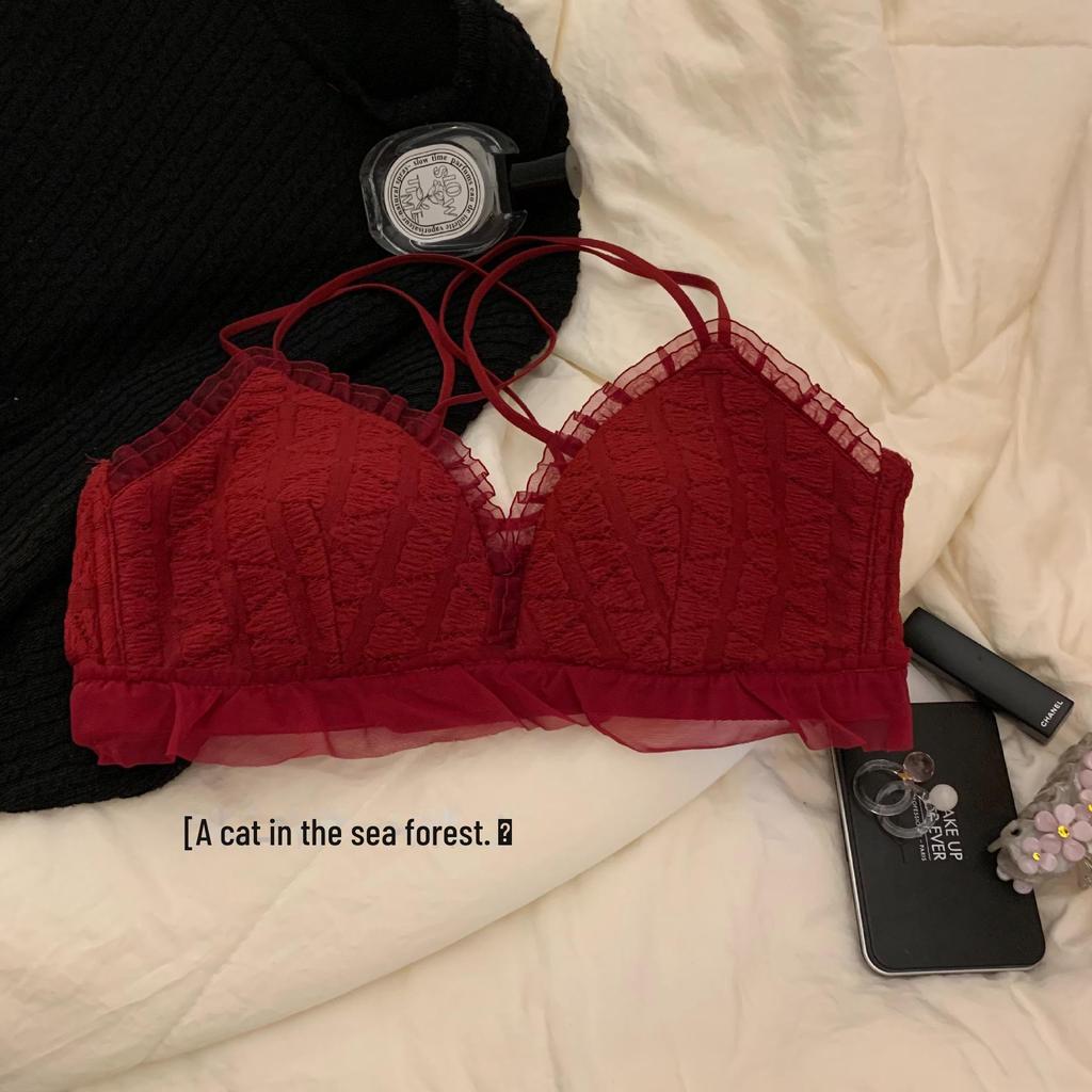 Women's Red Rabbit Year Lucky Sexy Wireless Bridal Bra Set - Gathered Bust