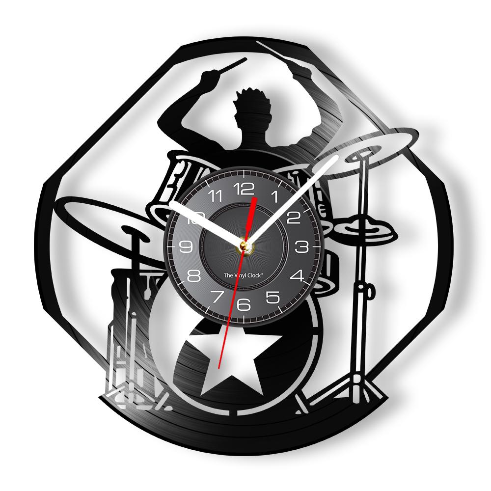 

Drummer Re-purposed Music Album Vinyl Record Wall Clock Rock n Roll Decor Rhythm Wall Art Handicraft Musical Disk Wall Clock