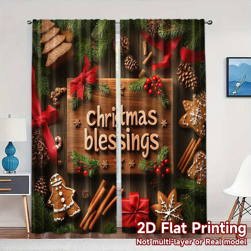 

2pcs,Curtains Christmas cookies with pine cones and cinnamon sticks Contemporary Chic Curtains Polyester Curtains Thermal 52.50×116.00 CM 2pcs