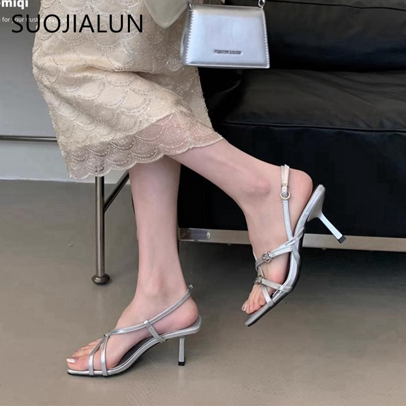 Fashion SUOJIALUN 2025 Summer New Brand Women Sandal Fashion Narrow Band Ladies Elegnat Gladiator Shoes Thin High Heel Dress Pumps Shoes