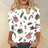 Women's Fashion Casual Round Neck Three-quarter Sleeve Christmas Print T-shirt Top