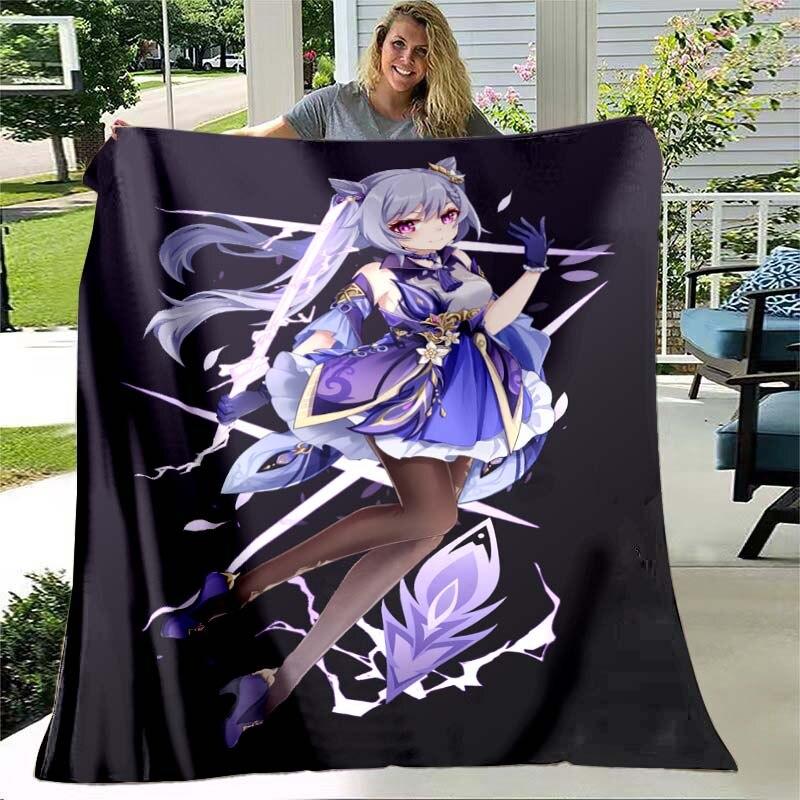 Game Genshin Impact Flannel Throw Blanket Gamer Cartoon Bedspread Smooth Soft Warm Gamer Gift Bed Sofa Home Bedroom Office Decor