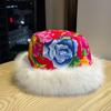 Northeastern Large Flower Cloth Plush Basin Hat for Men and Women In Autumn and Winter Thickened and Velvet Fisherman Hat Warm Ear Protection Hat