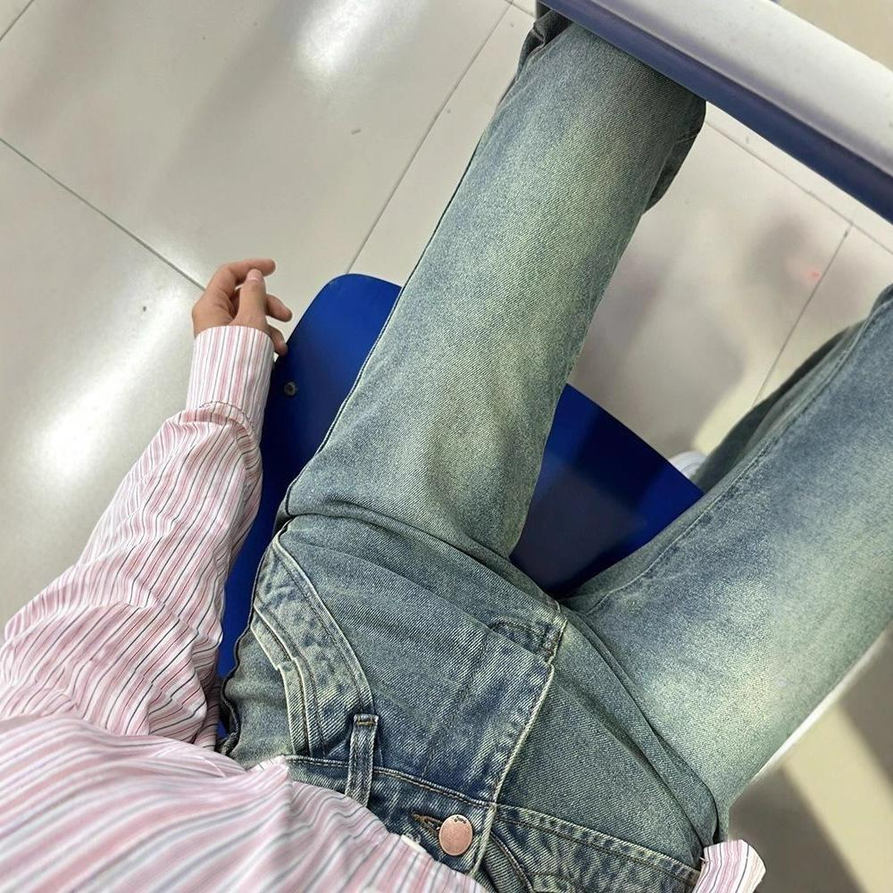 High-waisted Flared Jeans Women Spring and Autumn Retro Burlap Design Sense of Niche Loose Thin Drag Pants Retro Street Style Baggy Jeans for Ladies