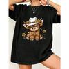 Oversized T Shirt Black Cute Bull Wearing Cowboy Hat With Flowers Print Casual Summer Outfit For Women