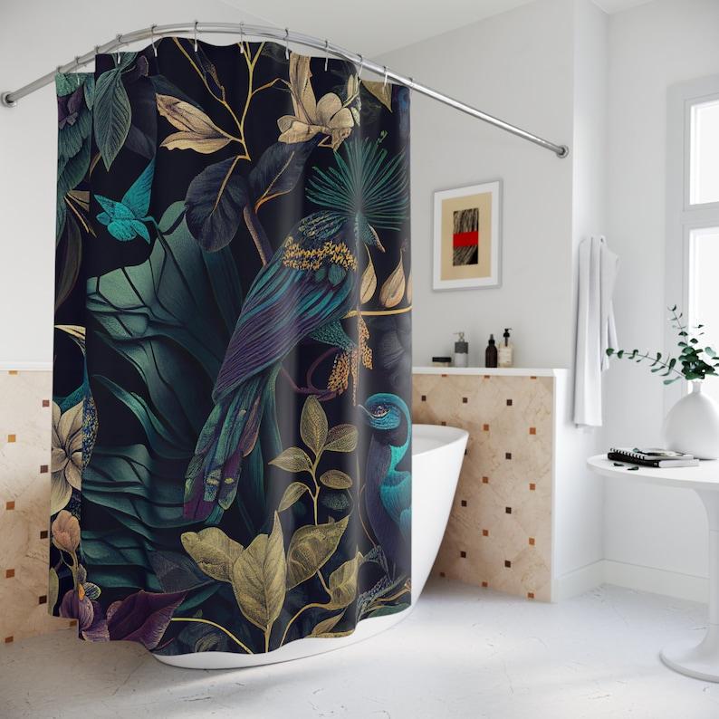 Tropical Jungle Bird Pattern Shower Curtain W90xH180cm
