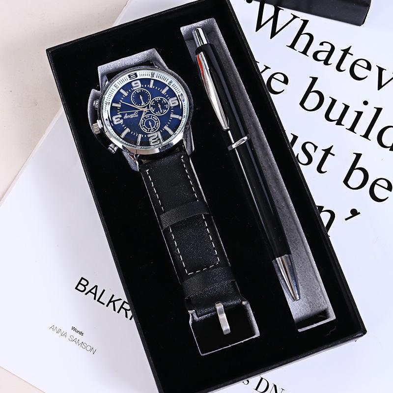 Set de Regalo para Hombre, Cartera + Reloj + Caja para Cinturón, Regalo de San Valentín Día del Padre para Novio Amigo