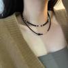 Collana Clavicolare da Donna in Acciaio Titanio con Perline di Agata Nera Retro Gioielli