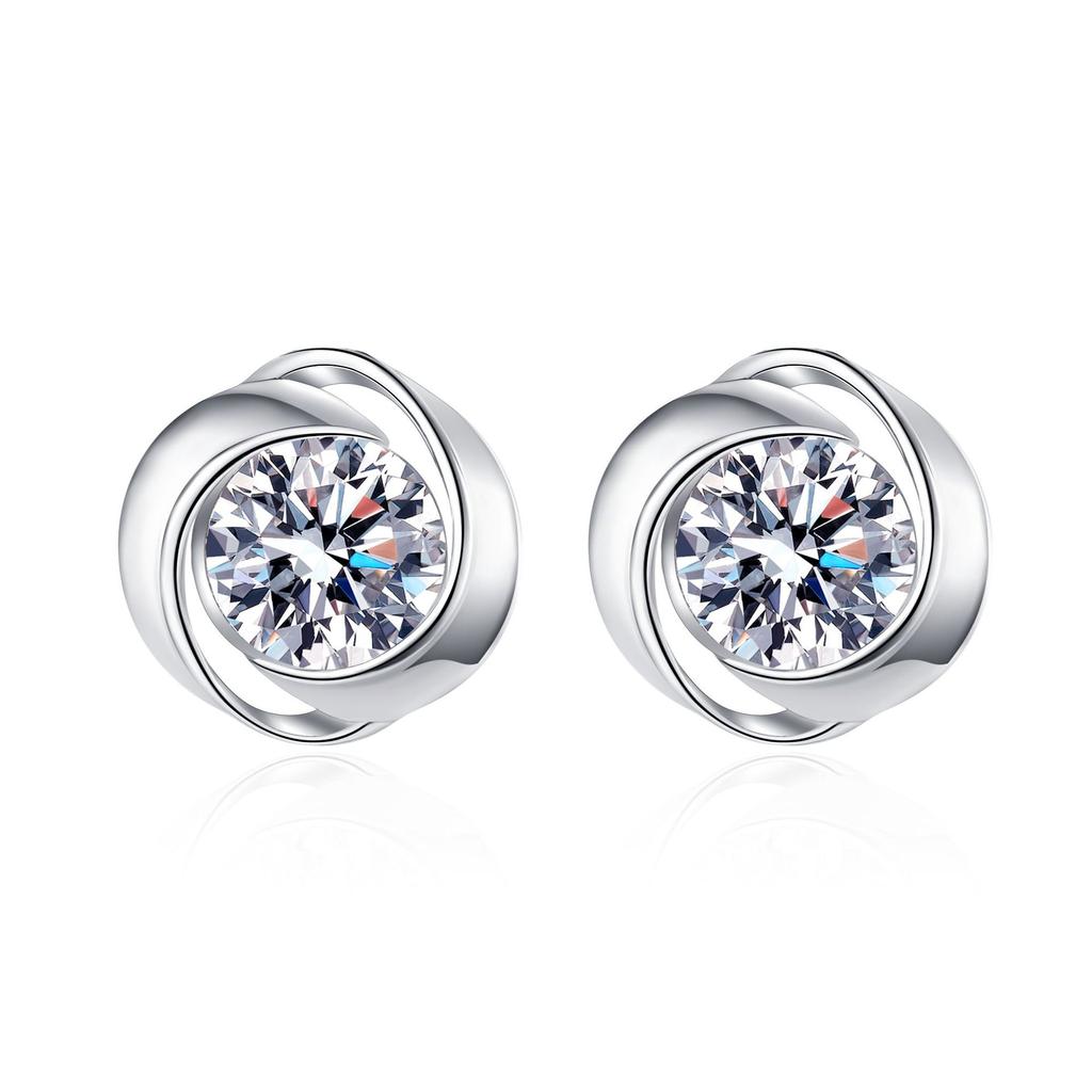 925 Sterling Silver Female Whirlwind Earrings 50 Points Packet Inlaid Mozang Stone Earrings