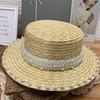 New Summer Japanese Style Pearl Straw Hat for Women - Flat Top Design, UV Protection Sun Cap Perfect for Beach Travel Vacation