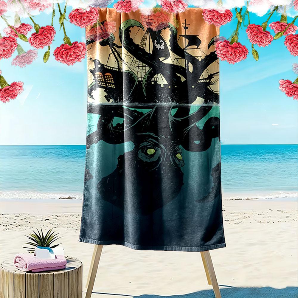 Giant Kraken and Pirate Ship Beach Towel Quick-drying for Travel Outdoor Sports Jogging Beach and Swimming