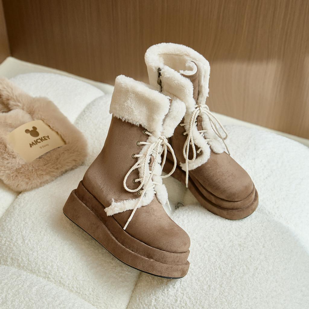 Snow boots women's fleece thickened 2025 winter new retro warm medium tube Martin strap boots thick-soled knight boots