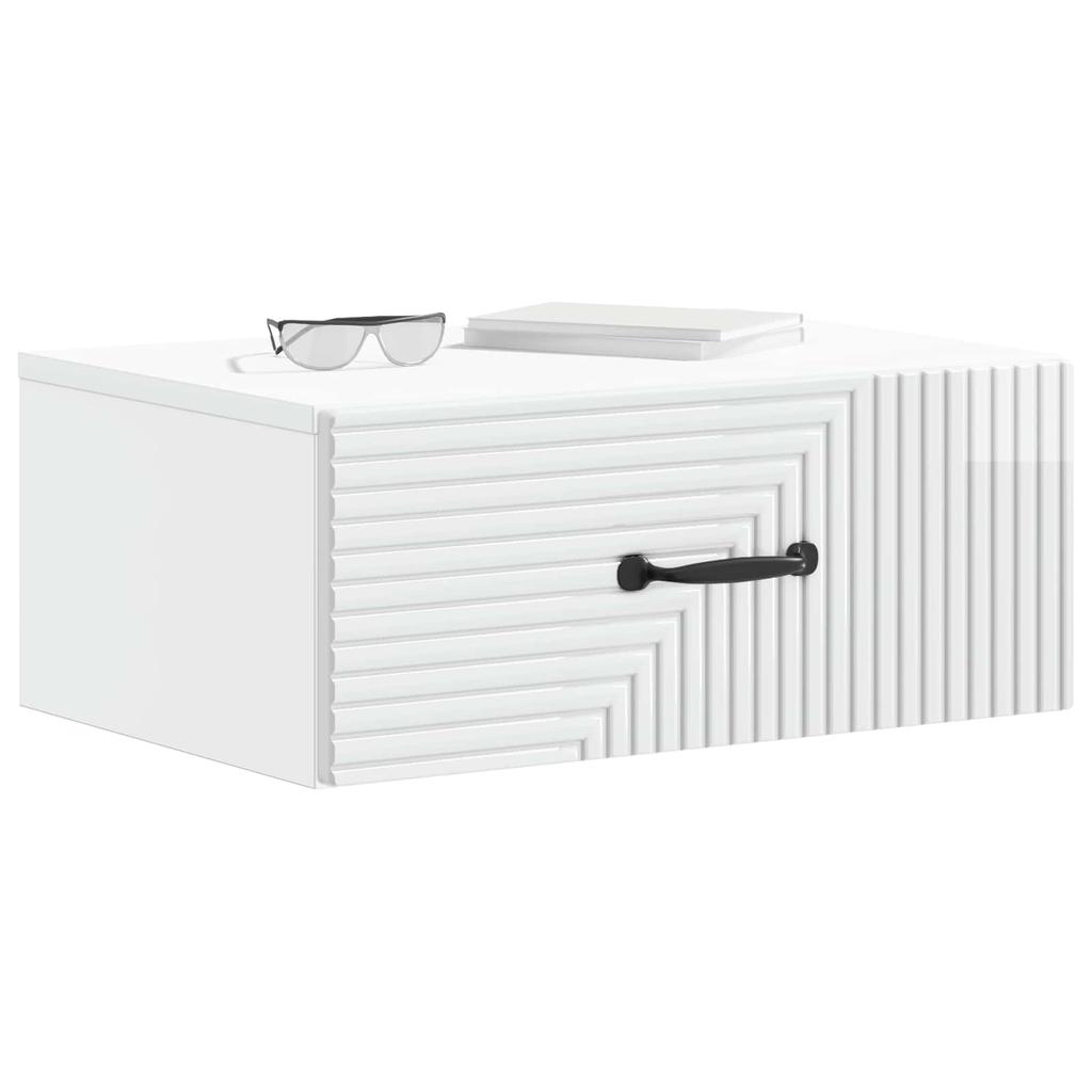 Wall Mounted Nightstand Set 2 pcs High Gloss White Engineered Wood