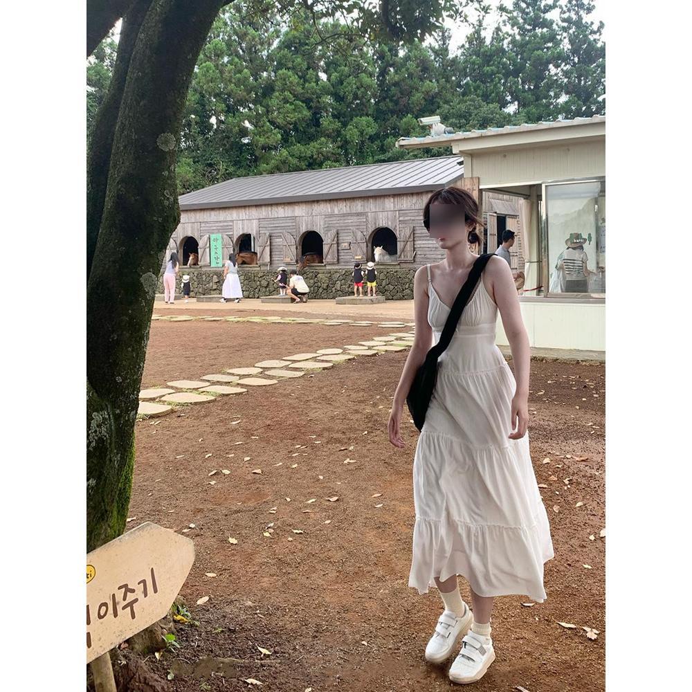 Summer New Pink Camisole Dress Women's Casual High-end Exquisite Waist Slimming Cake Long Skirt