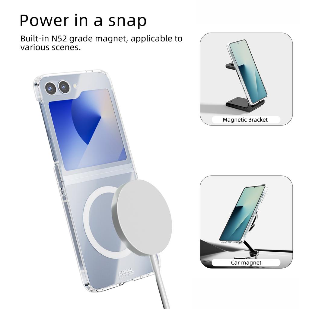 ABEEL For Samsung Galaxy Z Flip6 5G Magnetic Case Clear PC Anti Scratch Phone Cover