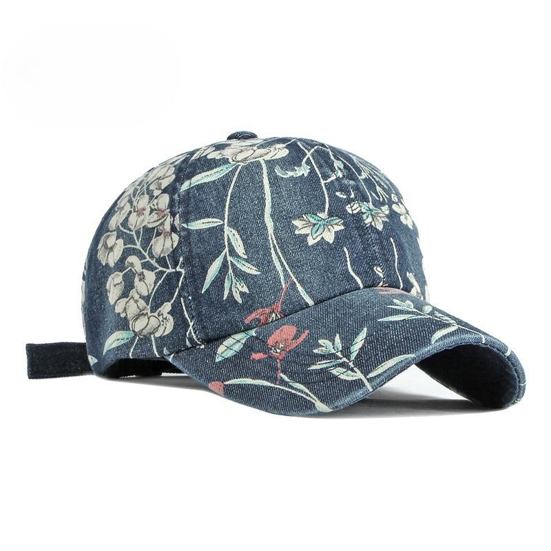 Vintage Ethnic Floral Print Denim Baseball Cap Women Summer Sun Protection Washed Cotton Soft Top Peaked Hat Casual Dad Cap