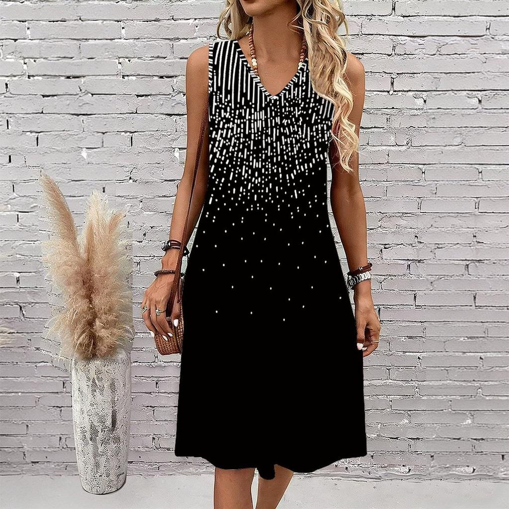 Plus Size V Neck Sleeveless Idyllic Bamboo Forest Scenery Print For Rural Leisure Holiday