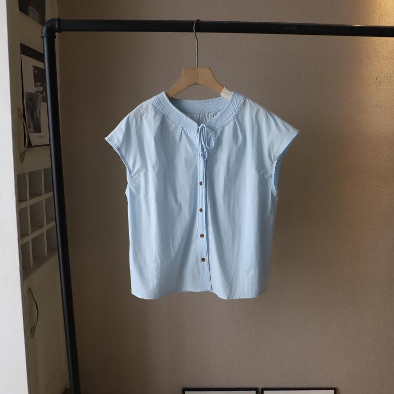 

Bi Zheng 2025 Korean Style Women s Tie-Up Round Neck Summer Shirt One Size