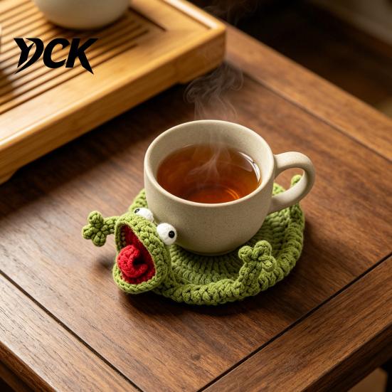 Funny Animal Drink Coaster Crochet Lizard Coaster, Handmade Knitted Cup Mat, 3D Flip Fun Coffee Break Design for Desk, Cute Heat Resistant
