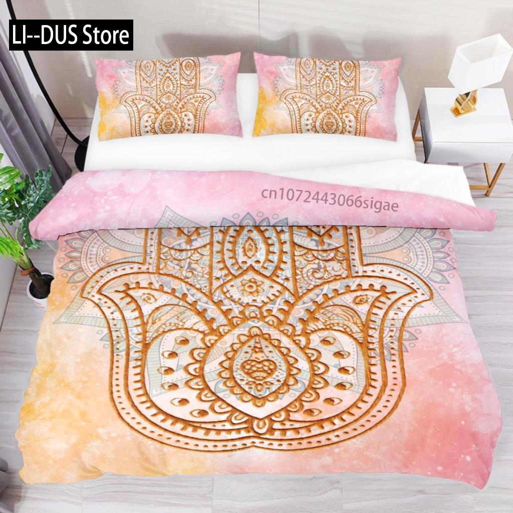 Indian Hand Hamsa Duvet Cover Polyester Galaxy Bedding Set Boho Chic Style Comforter Cover For Teen Adult Double Queen King Size