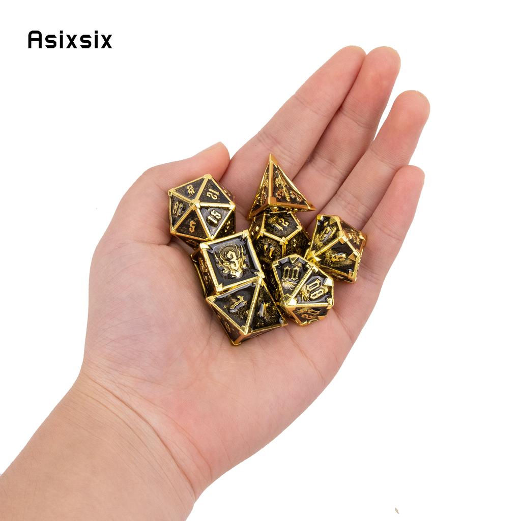 7 Pcs Black Golden Skull Metal Dice Solid Metal Polyhedral Dice Set Suitable for Role-Playing RPG Board Game Card Game