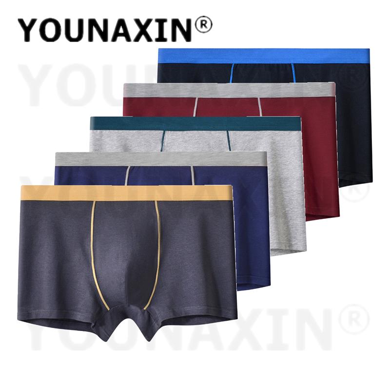 5 Pcs Men's Cotton Boxer Briefs Breathable Soft Knickers Solid Color Daily Casual Panties Big Size L XL XXL 3XL 4XL 5XL 6XL