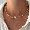 Minimalist Gold Color Teardrop Rhinestone Choker Necklace for Women Open Collar Alloy Torque Necklace Elegant Party Jewelry Gift