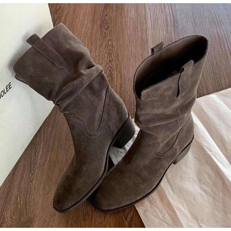 

Мода Новые Западные Ботинки на Платформе Женская Мода Ботинки Миди на Толстом Каблуке Женская Обувь Весна Осень Однотонные Ретро Ботинки zapatos mujer 40 кофейный