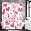 Valentine'S Day Pink Butterfly Heart Shower Curtain, Bathroom Decorative Shower Curtain, Waterproof Shower Curtain With Hooks