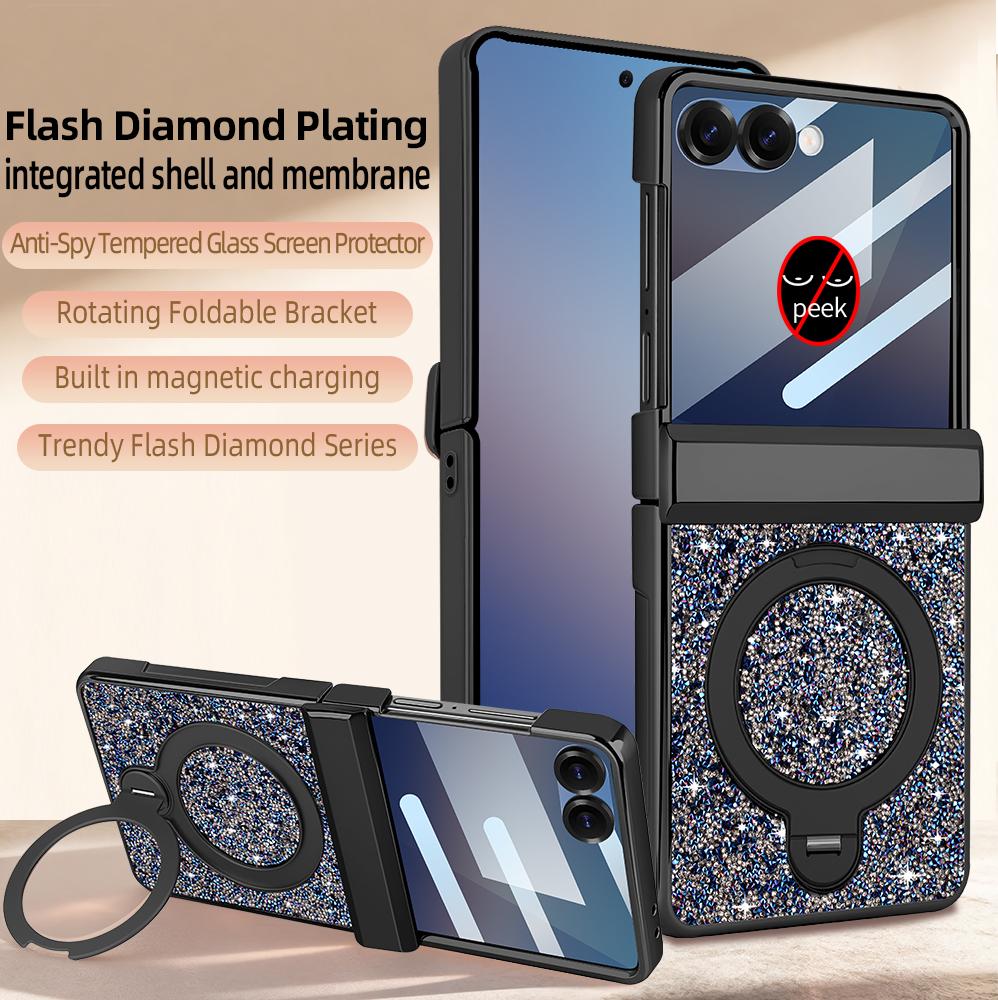 360 Rotating Bracket Luxury Magnetic Case for Samsung Flip 7 6 Full Protection Tempered Glass Screen Protector Kickstand Cover