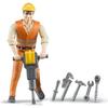 Figurine Ouvrier - BRUDER - 10,7 Cm - Articulée - Accessoires Chantier - Orange