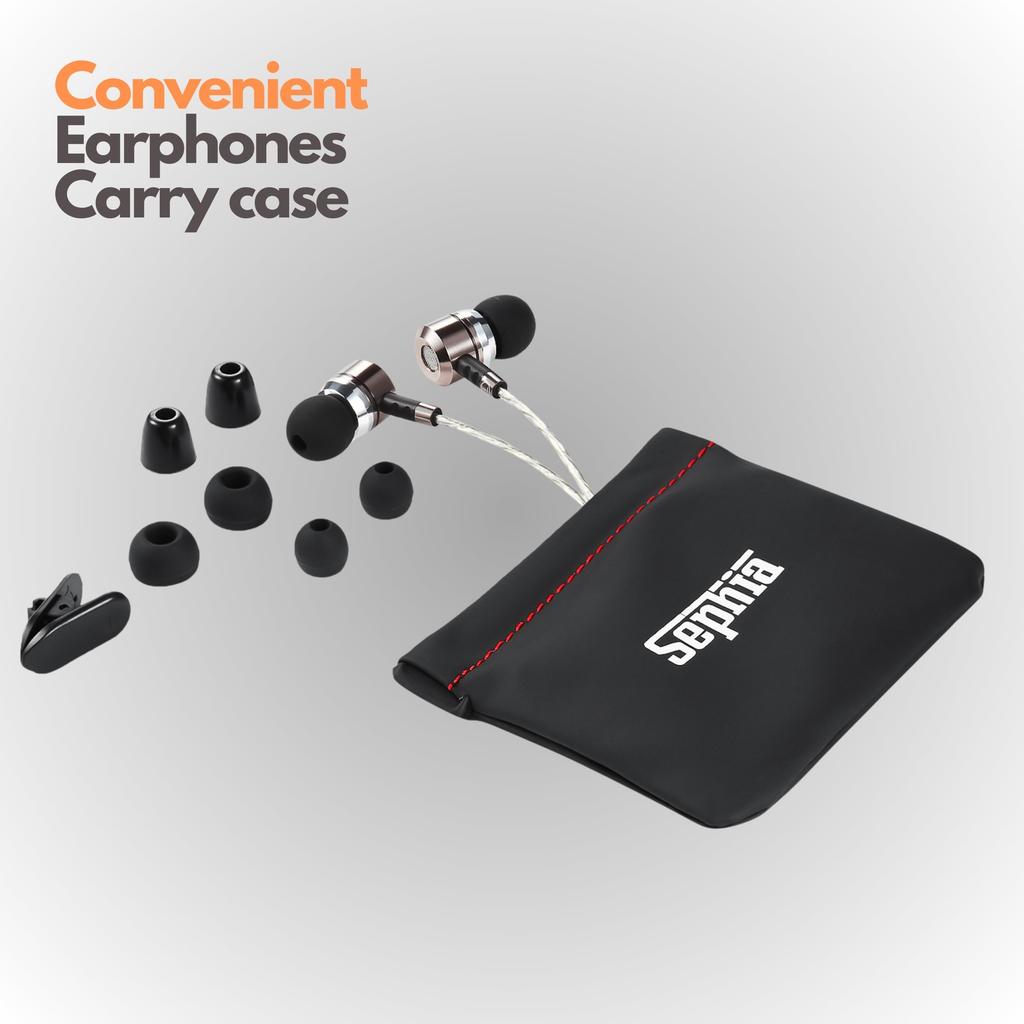 Sephia SP3060 Metal Headphones with Earbud Compatible with and More Tangle-Free In-Ear Bass-Driven Sound, 3.5mm Jack, S/M/L Tips, Samsung, Android,