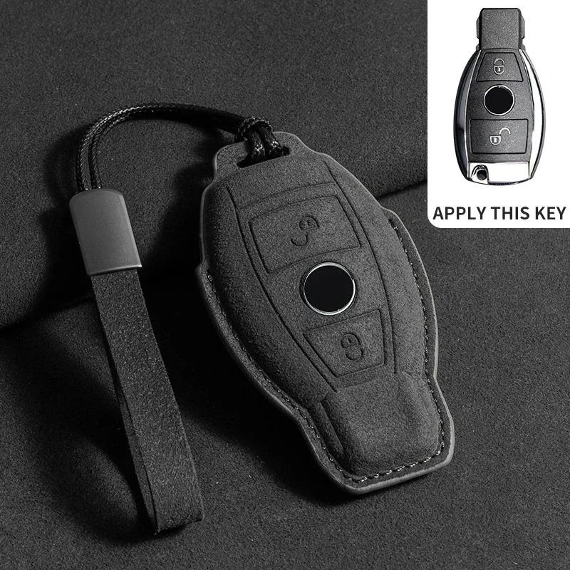 Leather Car Key Case for Mercedes Benz E Class W213 W205 E200 E260 E300 E320 AMG CLA 2018 2019 2020 Remote Suede Fob Shell Case