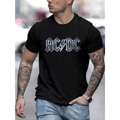 AC_DC Męska Koszulka Klasyczna Koszulka Zespołu Rockowego Top Męski Bawełniana Okrągły Dekolt Czarna Koszulka Wysoka Jakość i Wysoka Gramatura