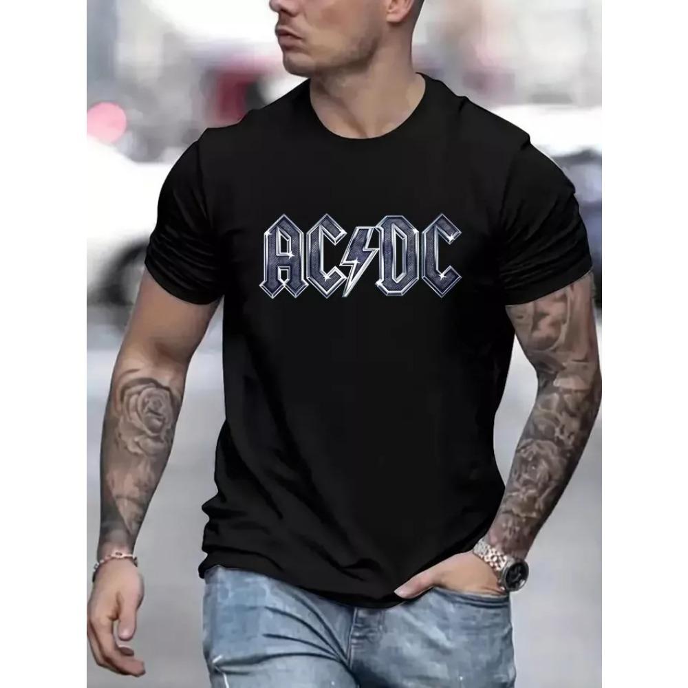 

AC_DC Мужская футболка Классическая футболка рок-группы Топ мужской хлопковый с круглым вырезом Черная футболка Высокое качество и большой вес S