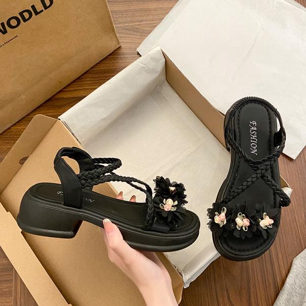 

Fashion 2025 Summer Block Heels Luxury Sandals Comfort Shoes for Women All-Match Chunky Fashion Girls New Gladiator Closed Rome Scandals 35