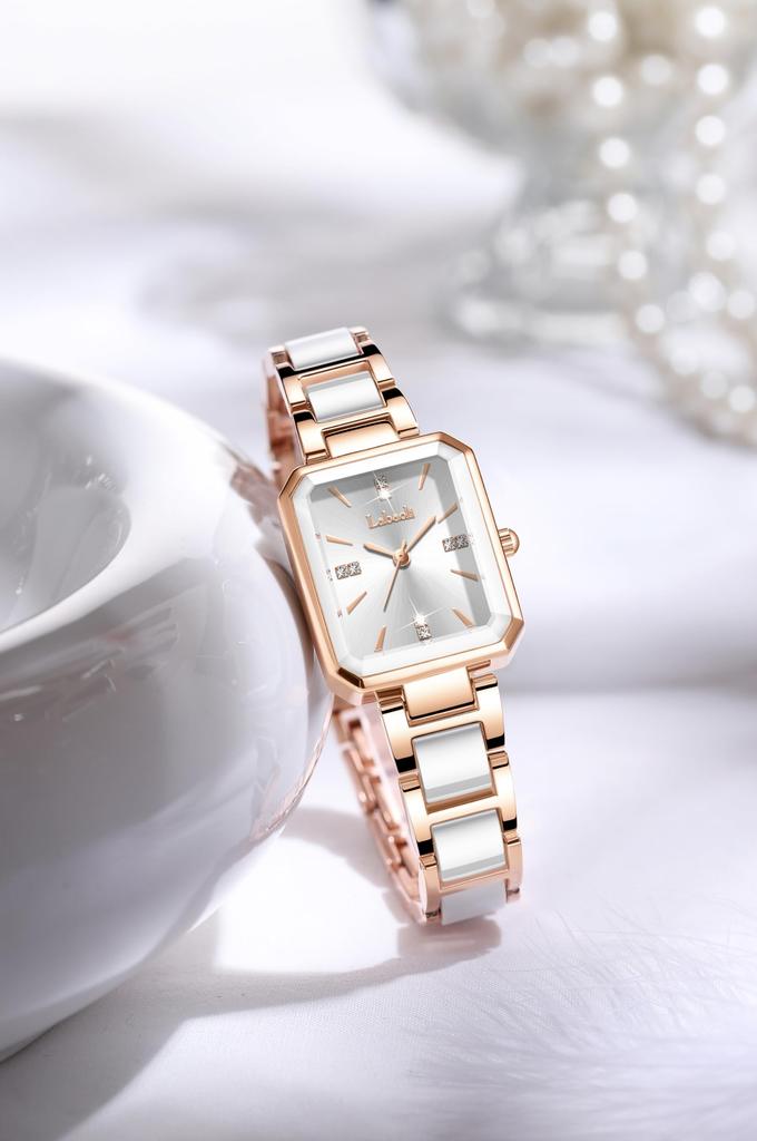 square quartz wristwatch with a simple and stainless steel A and casual A perfect gift for or Available in green and rose gold and Women's dial,
