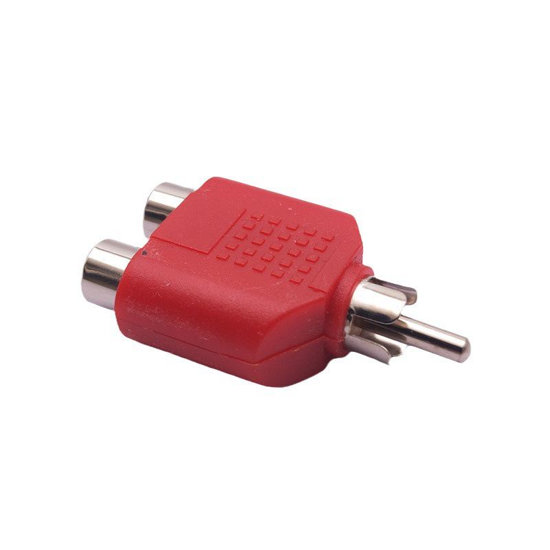 Nickel-plated RCA 1-to-2 4-color audio adapter, vibrant RCA male to dual RCA female converter.