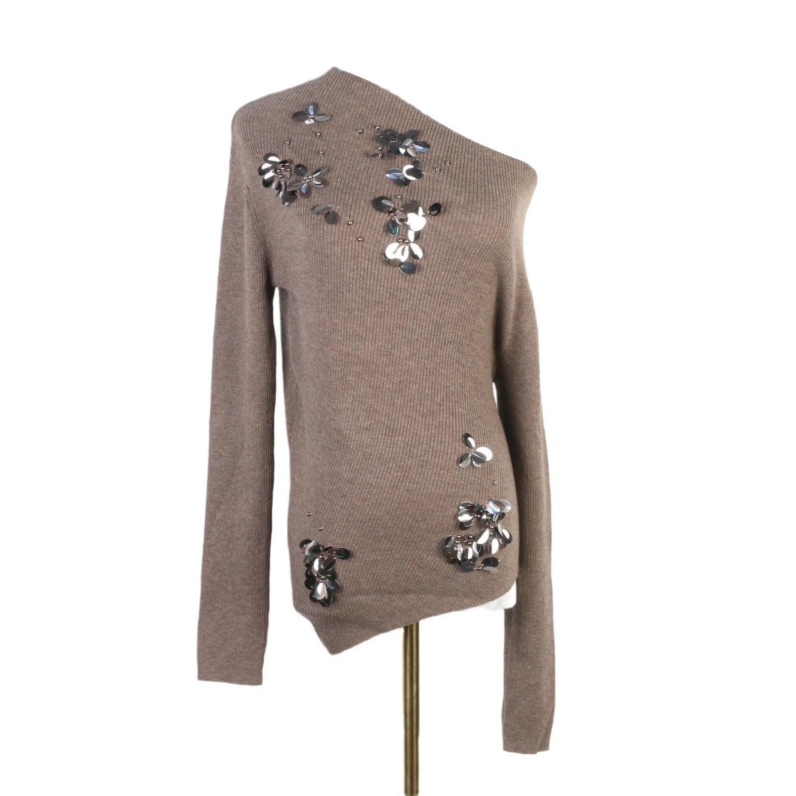 

Топ вязаный в стиле французского ретро, облегающий, с открытыми плечами, с пайетками, вдохновленный Чжао Лусы - Женский осенне-зимний стиль, длинный рукав M