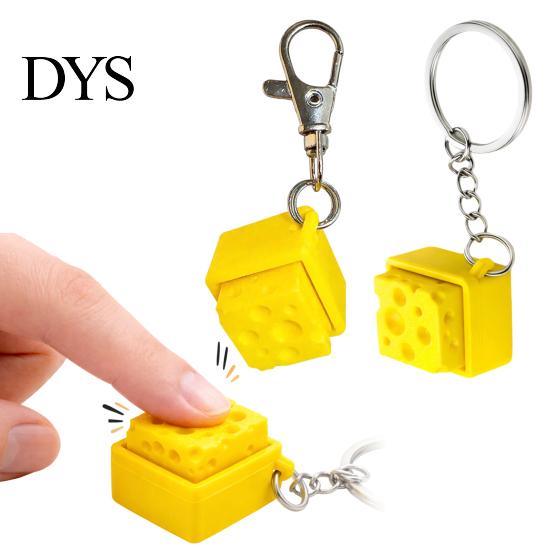 Unique Cheese Shape Keyring Fidget Keychain, Mechanical Keyboard Click, Creative Sound Stress Relief Funny Sensory Gift Toy, Durable Plastic Portable
