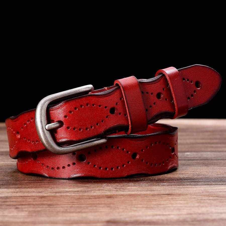 Women Belts Genuine Leather Female Luxury Brand Waistband New Strap Width:2.8cm Length:100-110cm Black Red Color