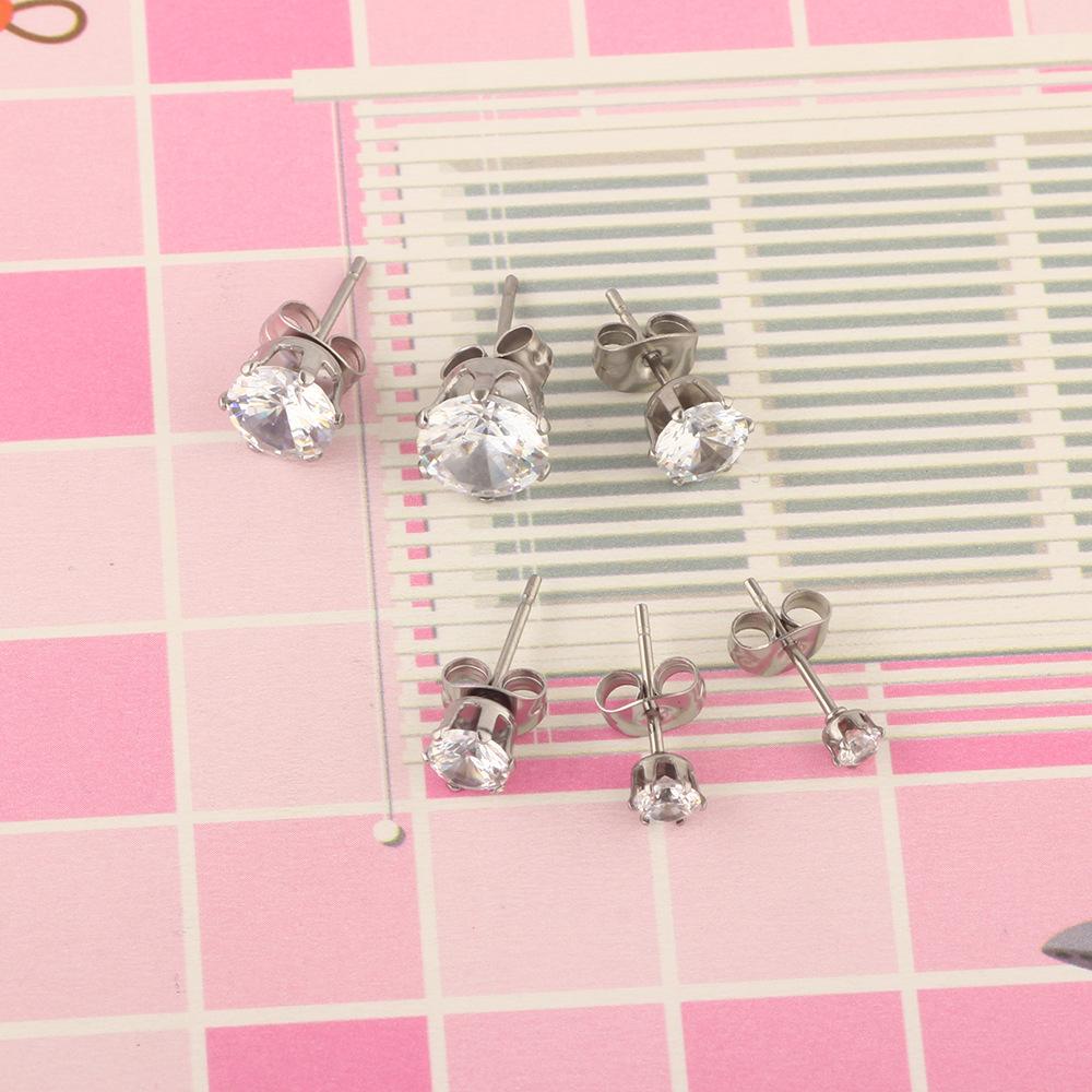 1 Pair Simple round zirconia stud earrings for both men and women