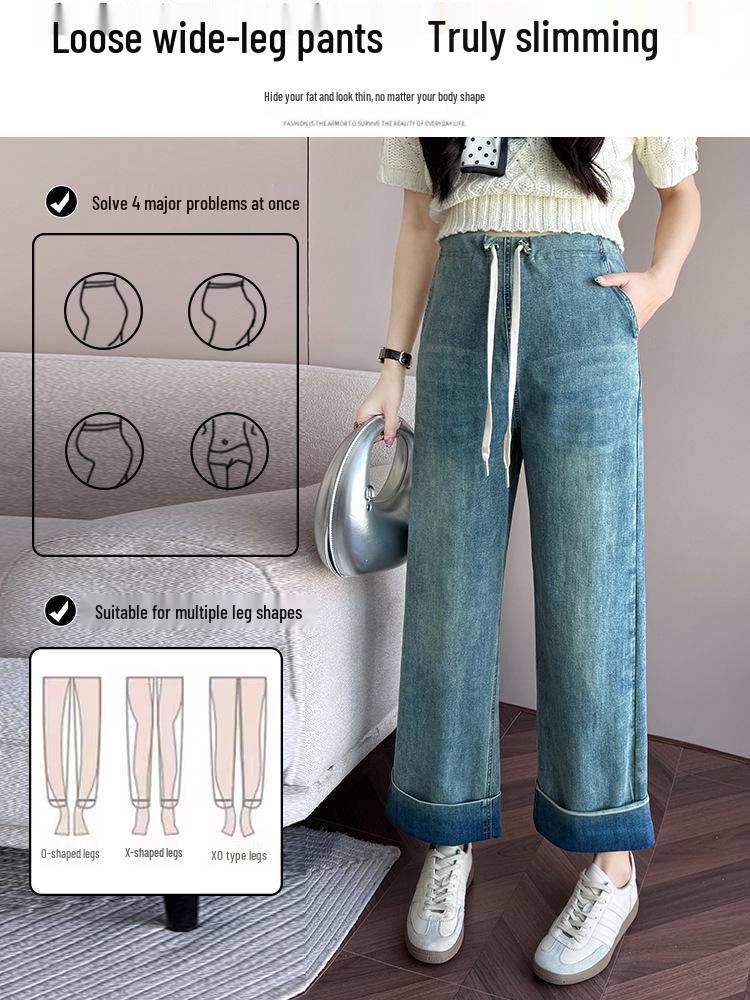 2025 Comfortable Stretch Maternity Jeans - Drawstring, Loose Straight Leg, Soft Denim M