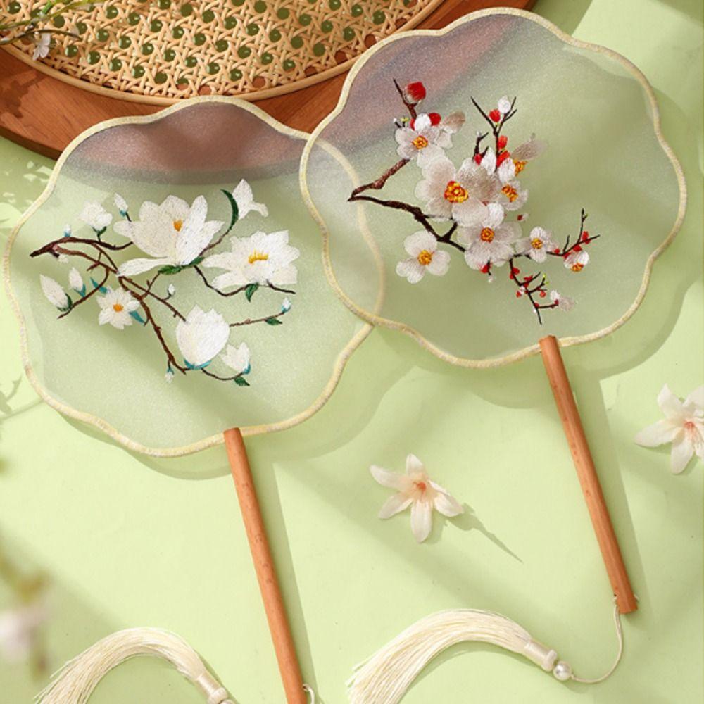 With Tassels Pendant Silk Fan Floral Pattern Tuan Fan Chinese Style Embroidery Fan  Home Decor